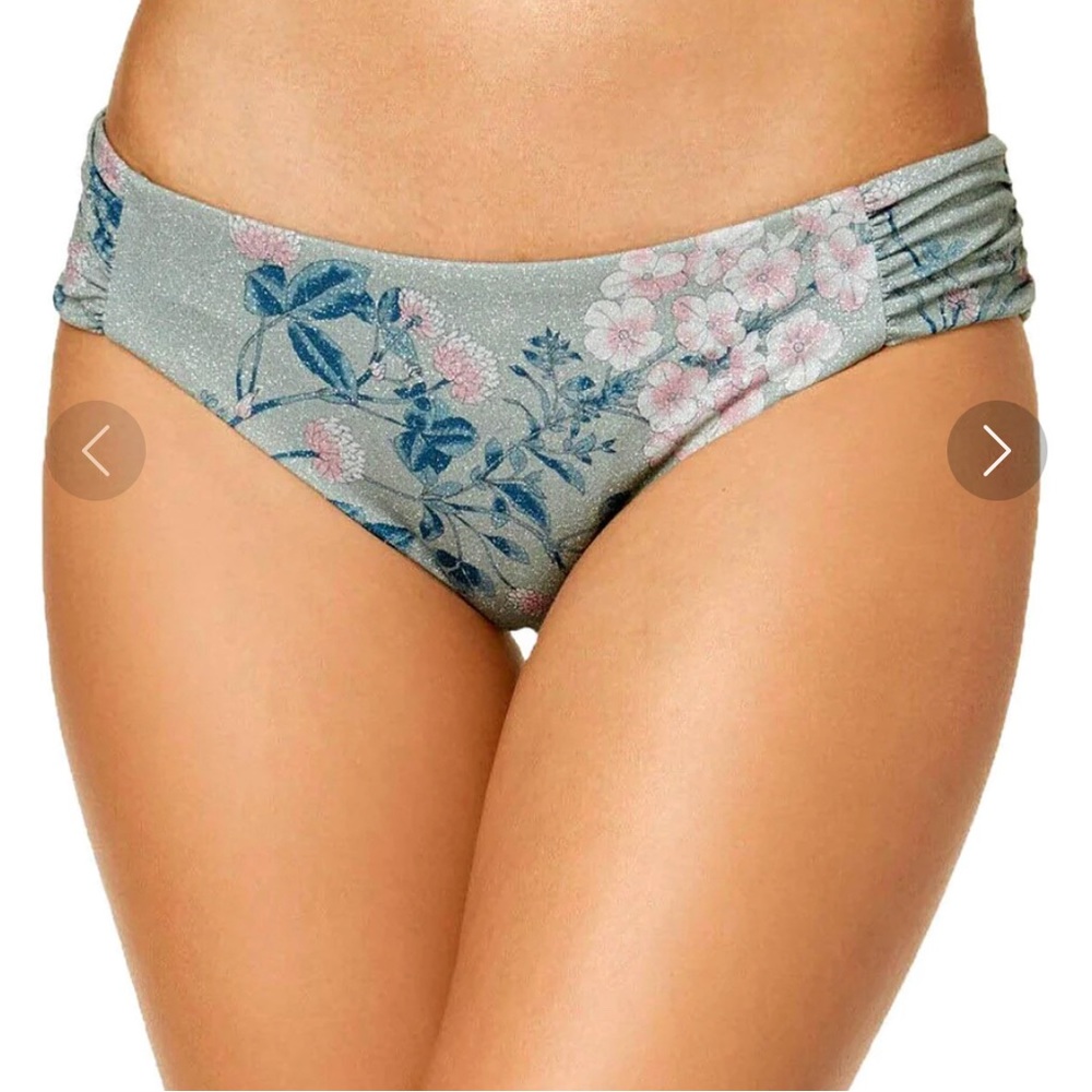 NWT BECCA by Rebecca Virtue Serene Metallic Shirred Side Bikini Bottom in Mojito
